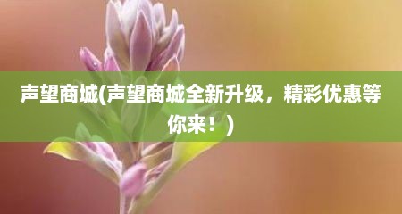 声望商城(声望商城全新升级，精彩优惠等你来！)
