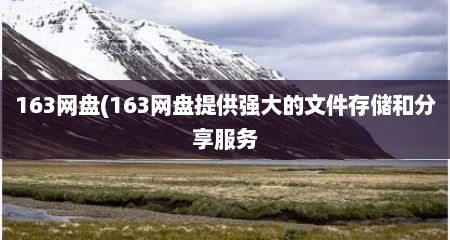 163网盘(163网盘提供强大的文件存储和分享服务