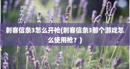 刺客信条3怎么开枪(刺客信条3那个游戏怎么使用枪？)