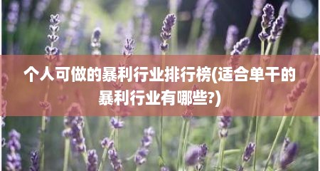 个人可做的暴利行业排行榜(适合单干的暴利行业有哪些?)