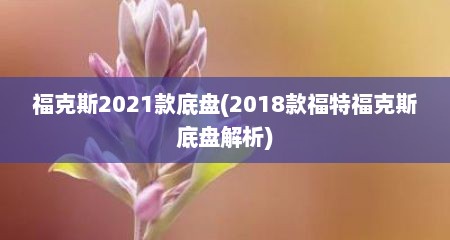 福克斯2021款底盘(2018款福特福克斯底盘解析)