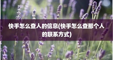快手怎么查人的信息(快手怎么查那个人的联系方式)