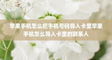 苹果手机怎么把手机号码导入卡里苹果手机怎么导入卡里的联系人