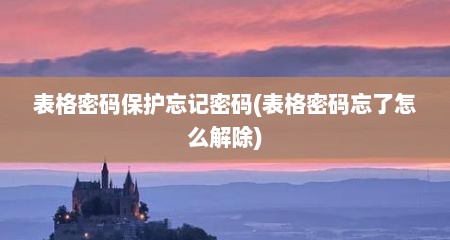 表格密码保护忘记密码(表格密码忘了怎么解除)