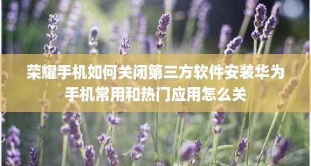 荣耀手机如何关闭第三方软件安装华为手机常用和热门应用怎么关