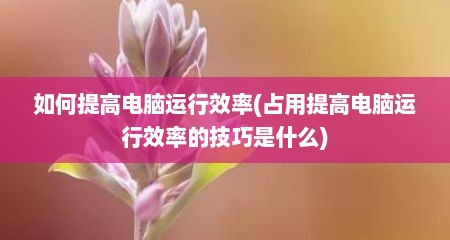 如何提高电脑运行效率(占用提高电脑运行效率的技巧是什么)