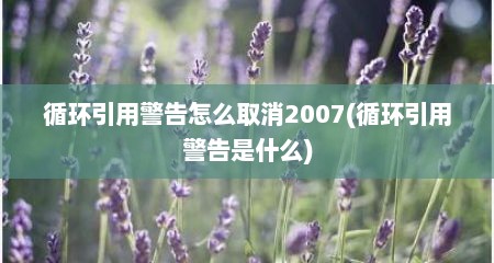 循环引用警告怎么取消2007(循环引用警告是什么)