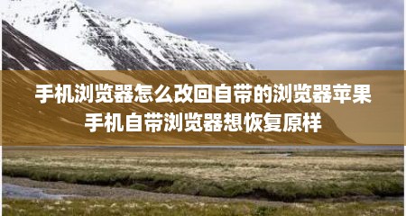 手机浏览器怎么改回自带的浏览器苹果手机自带浏览器想恢复原样