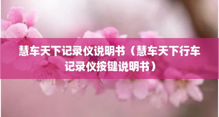 慧车天下记录仪说明书（慧车天下行车记录仪按键说明书）