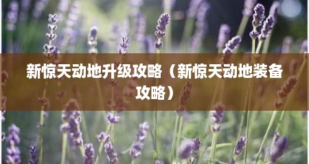 新惊天动地升级攻略（新惊天动地装备攻略）