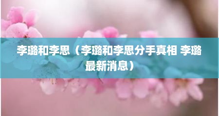 李璐和李思（李璐和李思分手真相 李璐最新消息）