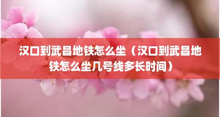汉口到武昌地铁怎么坐（汉口到武昌地铁怎么坐几号线多长时间）