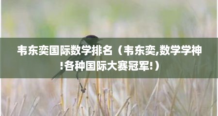 韦东奕国际数学排名（韦东奕,数学学神!各种国际大赛冠军!）