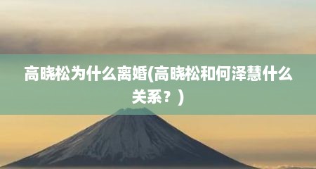 高晓松为什么离婚(高晓松和何泽慧什么关系？)