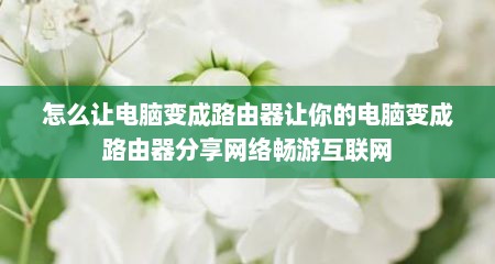 怎么让电脑变成路由器让你的电脑变成路由器分享网络畅游互联网