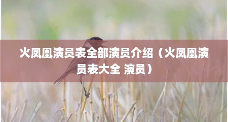 火凤凰演员表全部演员介绍（火凤凰演员表大全 演员）