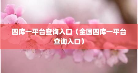 四库一平台查询入口（全国四库一平台查询入口）