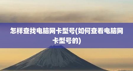 怎样查找电脑网卡型号(如何查看电脑网卡型号的)