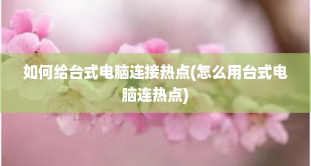 如何给台式电脑连接热点(怎么用台式电脑连热点)