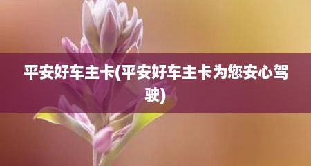 平安好车主卡(平安好车主卡为您安心驾驶)