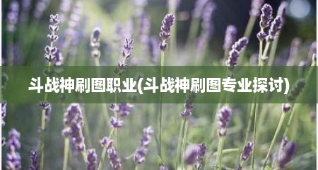 斗战神刷图职业(斗战神刷图专业探讨)