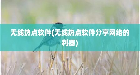 无线热点软件(无线热点软件分享网络的利器)