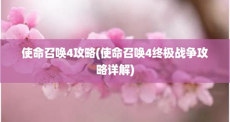 使命召唤4攻略(使命召唤4终极战争攻略详解)