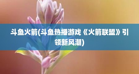 斗鱼火箭(斗鱼热播游戏《火箭联盟》引领新风潮)