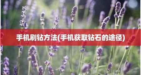 手机刷钻方法(手机获取钻石的途径)