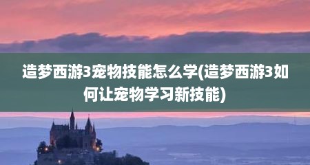 造梦西游3宠物技能怎么学(造梦西游3如何让宠物学习新技能)