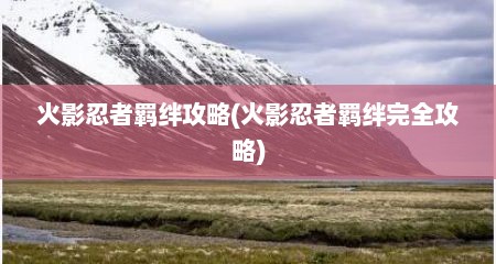 火影忍者羁绊攻略(火影忍者羁绊完全攻略)