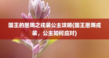 国王的恩赐之戎装公主攻略(国王恩赐戎装，公主如何应对)