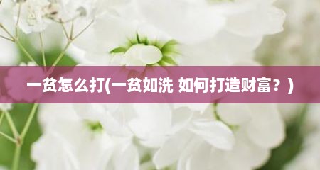 一贫怎么打(一贫如洗 如何打造财富？)