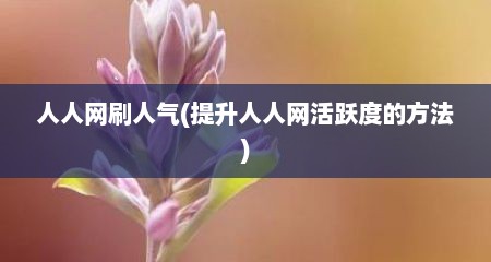 人人网刷人气(提升人人网活跃度的方法)