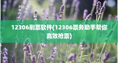 12306刷票软件(12306票务助手帮你高效抢票)