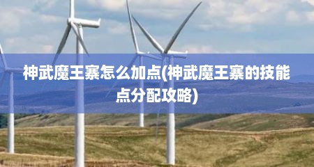 神武魔王寨怎么加点(神武魔王寨的技能点分配攻略)