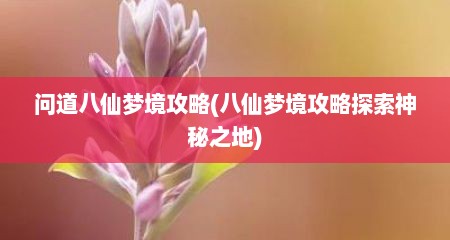问道八仙梦境攻略(八仙梦境攻略探索神秘之地)
