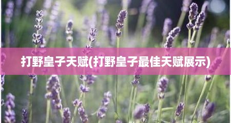 打野皇子天赋(打野皇子最佳天赋展示)
