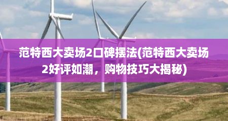 范特西大卖场2口碑摆法(范特西大卖场2好评如潮，购物技巧大揭秘)