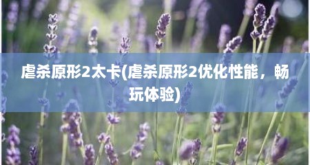 虐杀原形2太卡(虐杀原形2优化性能，畅玩体验)