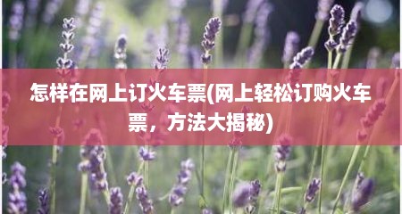 怎样在网上订火车票(网上轻松订购火车票，方法大揭秘)