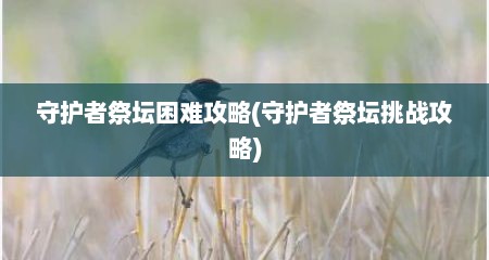 守护者祭坛困难攻略(守护者祭坛挑战攻略)