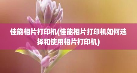 佳能相片打印机(佳能相片打印机如何选择和使用相片打印机)