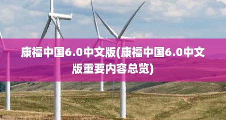 康福中国6.0中文版(康福中国6.0中文版重要内容总览)