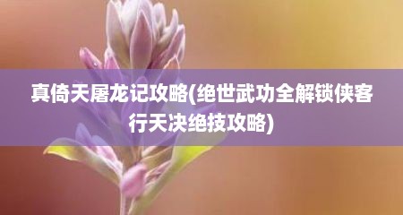 真倚天屠龙记攻略(绝世武功全解锁侠客行天决绝技攻略)