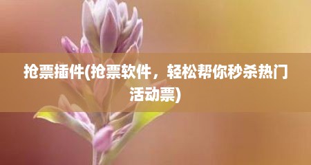 抢票插件(抢票软件，轻松帮你秒杀热门活动票)