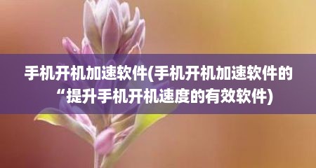 手机开机加速软件(手机开机加速软件的“提升手机开机速度的有效软件)