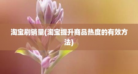淘宝刷销量(淘宝提升商品热度的有效方法)