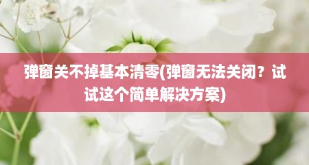 弹窗关不掉基本清零(弹窗无法关闭？试试这个简单解决方案)