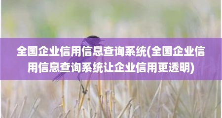 全国企业信用信息查询系统(全国企业信用信息查询系统让企业信用更透明)